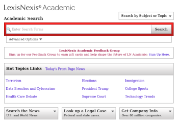 Screenshot of LexisNexis landing page