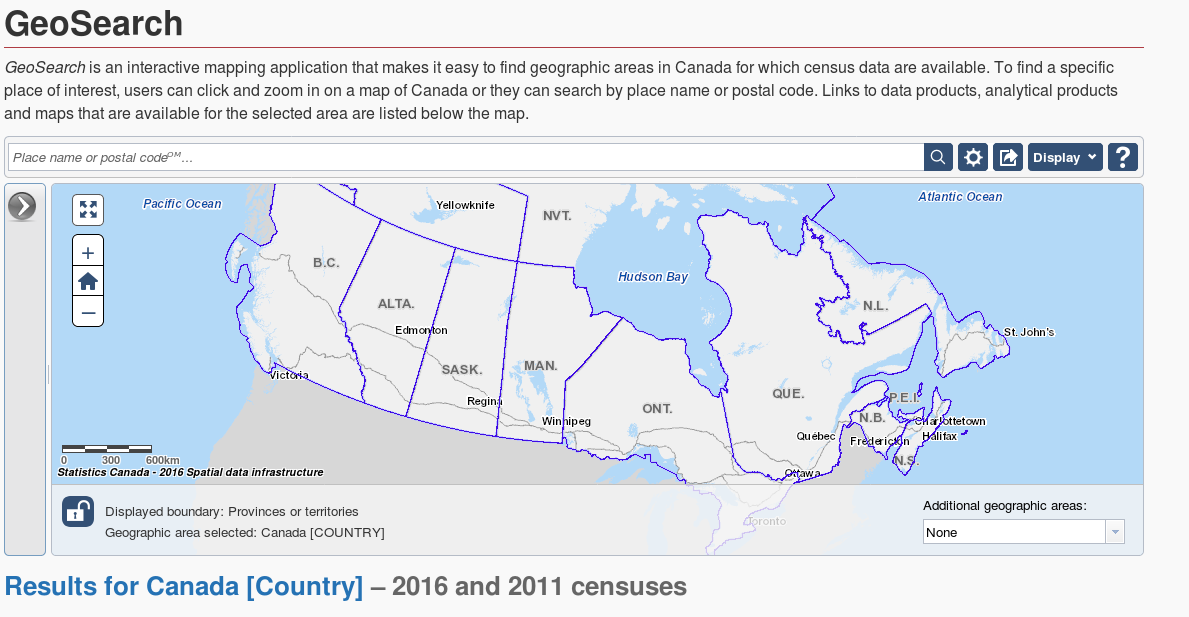 Statistics Canada GeoSearch screenshot