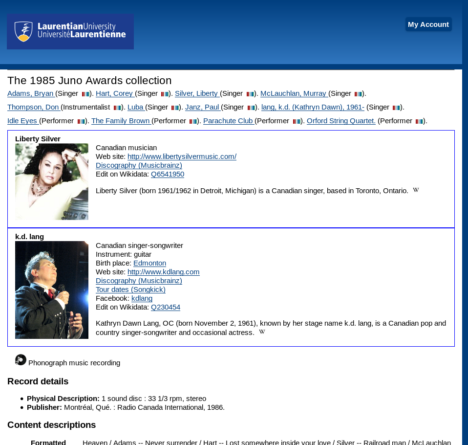 Screenshot of Wikidata-powered infocard at Laurentian
