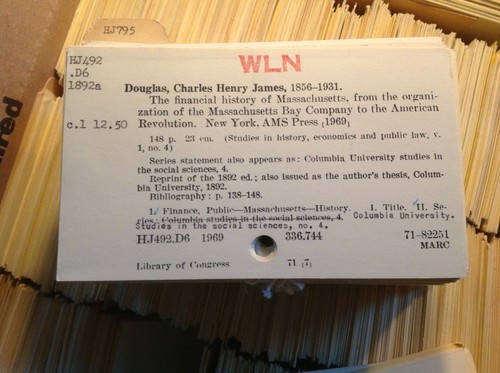 Printed card from a library catalogue describing a book published in 1969