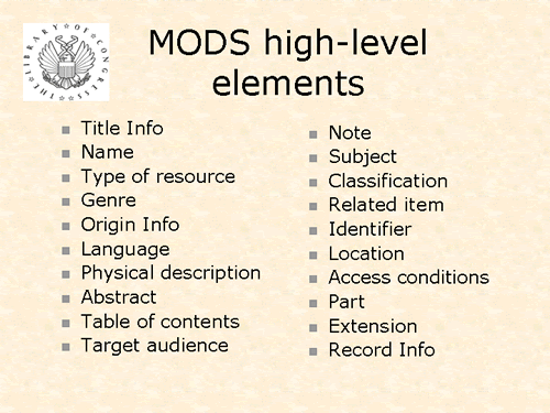 MODS high-level elements